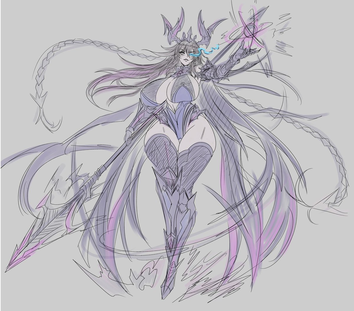 AiviBarentain's tweet photo. I felt like sketching some rough costume concepts.
The idea behind this one is the original timeline where Shiranui is corrupted, but she has regained human control, allowing her to harness that evil power for good. this design mixes her classic appearance with her corrupted form https://t.co/zGqYC0jwPJ