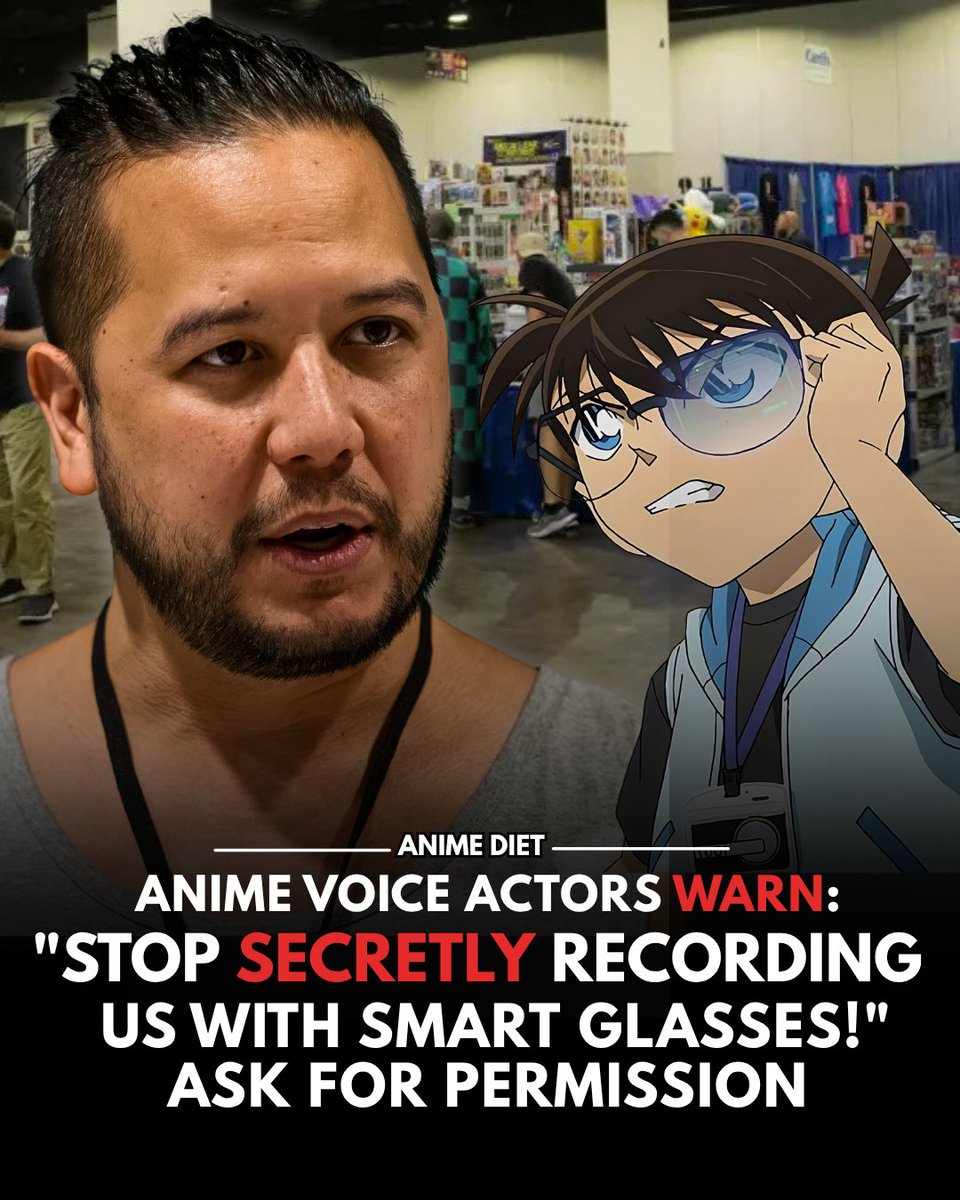 animediet's tweet photo. Are smart glasses ruining anime cons? 🚨

@RiccoFajardo (MHA, BLUELOCK) warns against attendees secretly recording table interactions using camera eyewear:

"I’m conditioned now to assume everyone is trying to record... Please ask; and be okay with being told no." 

Thoughts? 👇 https://t.co/eNpW4DEKRv