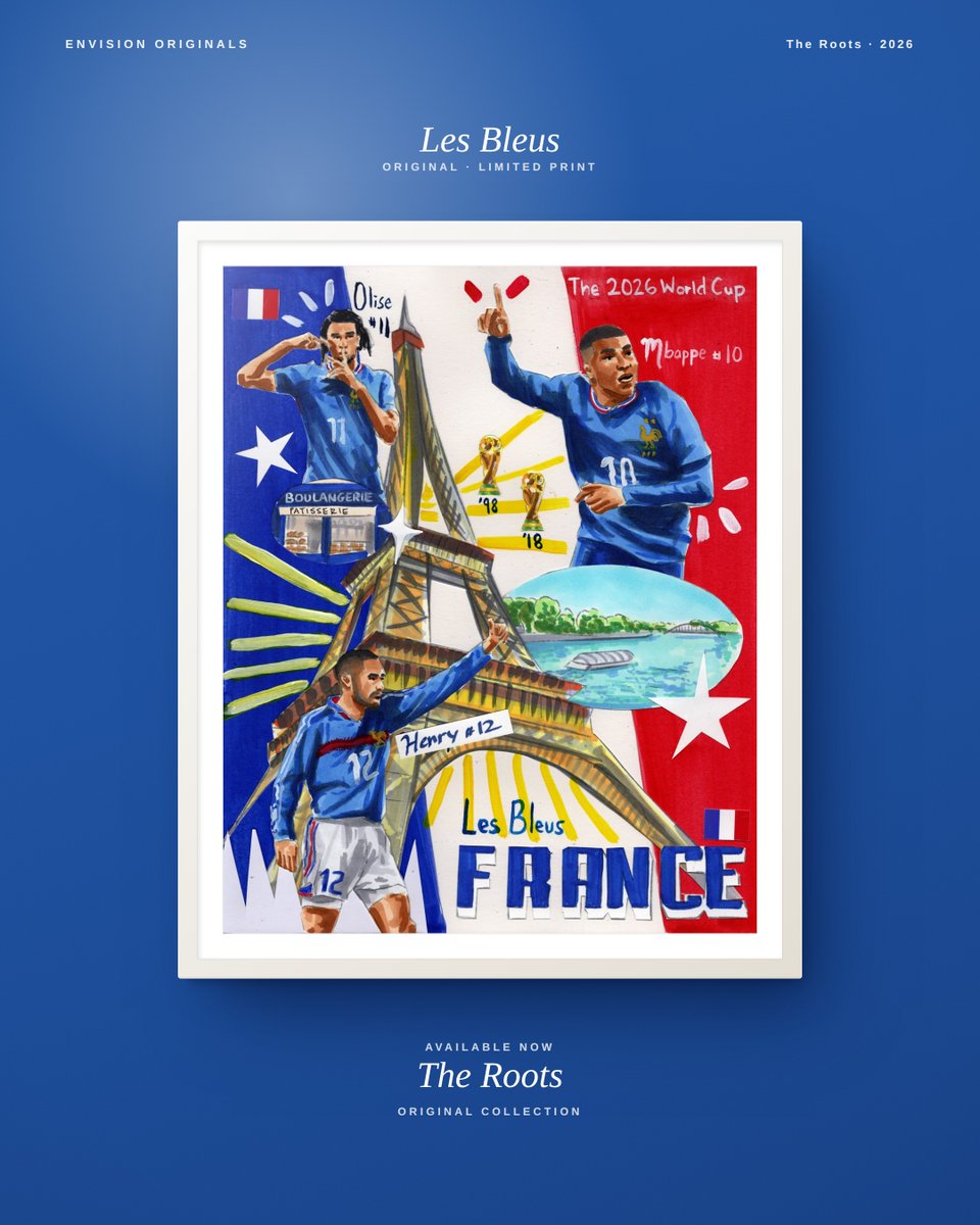 EnvisionStory's tweet photo. 𝙇𝙚𝙨 𝘽𝙡𝙚𝙪𝙨 🇫🇷

A nation of flair and pride in blue.

From Marseille to Lyon, to the suburbs of Paris to the southern coast, every corner of France brings its own rhythm to the game.

French culture is rooted in expression. The diversity of the people is synonymous with the way the nation plays, bold, creative, and proud. On the concrete pitches and in the city squares, young dreamers turn flair into art.

The art of playing for the love of it, carried by the people who made the game their own.

🩵 @charitywater 
👩‍🎨 @dsaraiyart 
🖼️ https://t.co/J3gOVrn9lf

#TheRoots #2026WorldCup #EnvisionOriginals
