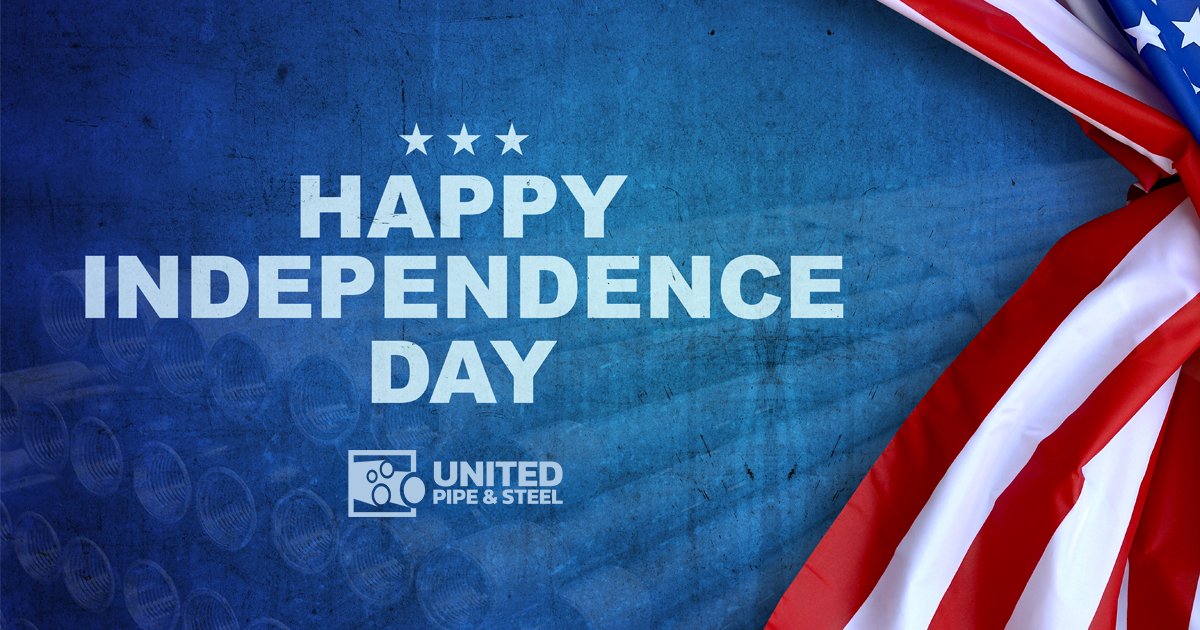 UnitedPipeCorp's tweet photo. All of us at United Pipe &amp; Steel wish you, your family, and your team a happy and safe Independence Day and July 4th weekend! We will close for the holiday tomorrow, 7/2, at 5pm local time. Call to place orders before the break: https://t.co/R1UdPmpiXw

#July4 #WeAreUnited https://t.co/UZQvkcSEkP