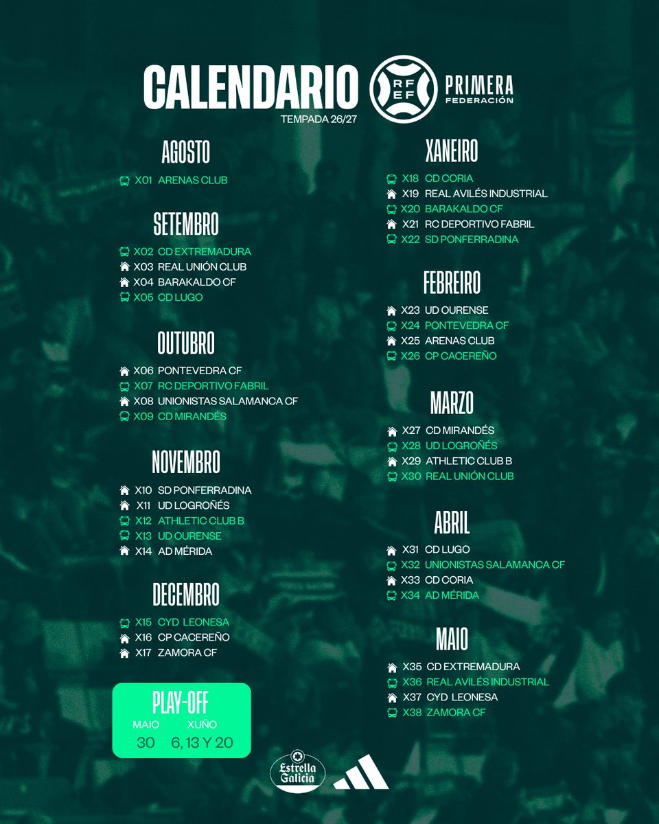 racingferrolsad's tweet photo. 🗓️ CALENDARIO | Modo 2026/27 🔛 

#SoñarEnGrande #calendario #actualidad #actualidade https://t.co/36kNwK0MGI