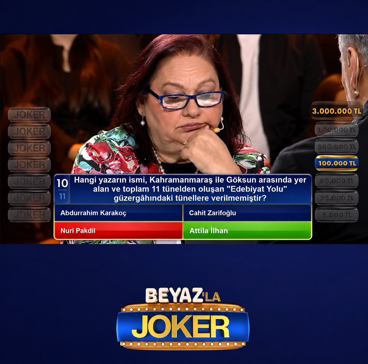 marassokakta's tweet photo. Kahramanmaraş’ın edebiyat mirası bu kez yarışma programına konu oldu. 📚👏

“Beyaz’la Joker” yarışmasında yarışmacıya, Kahramanmaraş ile Göksun arasındaki Edebiyat Yolu tünelleriyle ilgili soru yöneltildi. https://t.co/nkNzcuh9VX