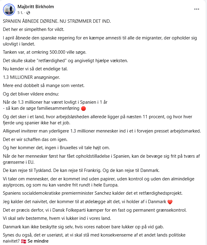 HansJoachimM_'s tweet photo. ***1,3 millioner illegale migranter står til at få opholdstilladelse i Spanien***  

Om et år får de familiesammenføring. Men det bekymrer ikke den røde spanske regering. Den ved, at migranterne snart søger nordpå til England og de nordeuropæiske lande.
#dkpol https://t.co/z3ujHjRqs2