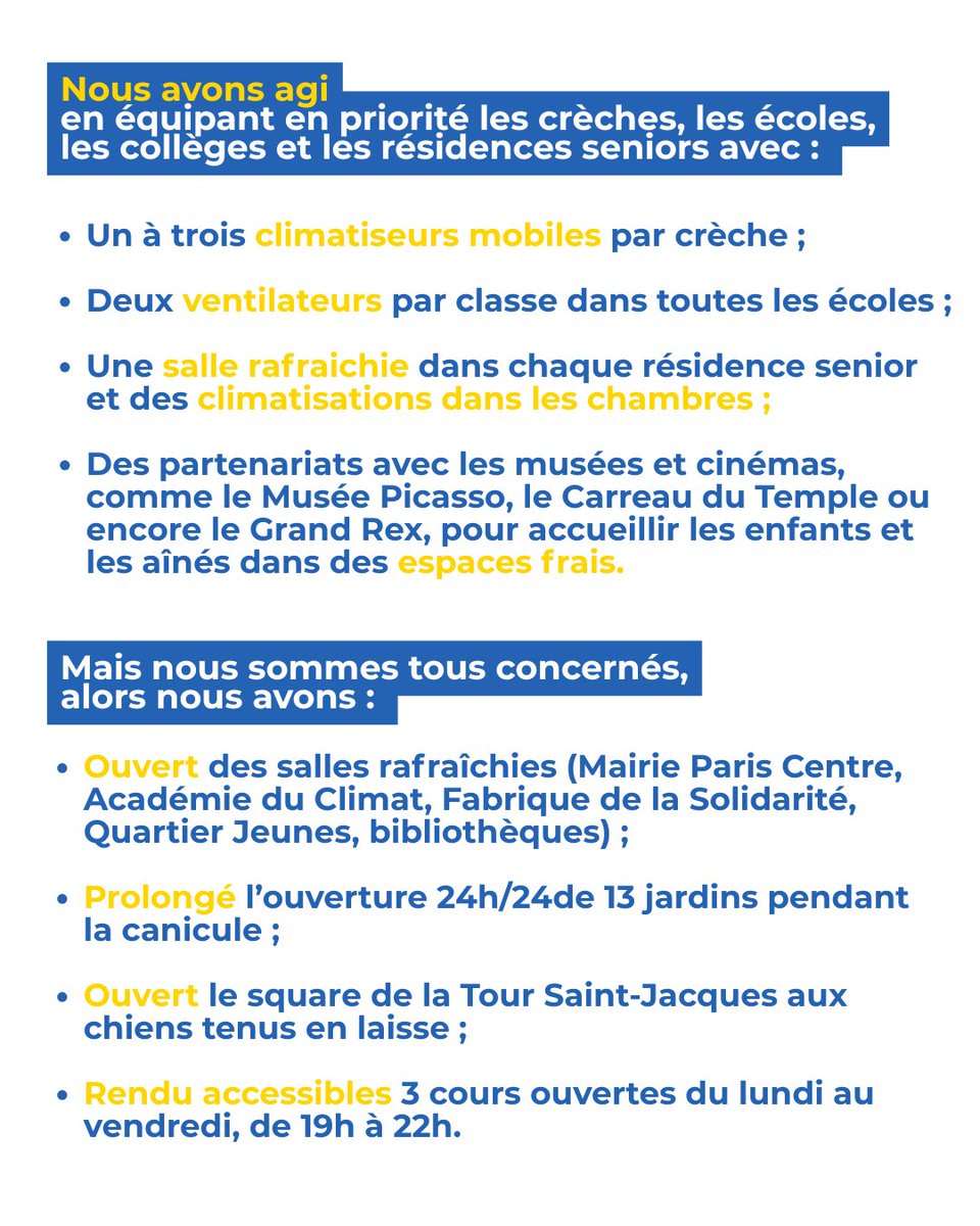 mtwit75's tweet photo. La mairie de ParisCentre se vante d'avoir fourni "2 ventilateurs par classe" ... Quant aux chambres climatisées dans les résidences seniors, c'est évidemment un mensonge : quelques clim mobiles tout au plus, pas partout. https://t.co/0SC48U7C4i