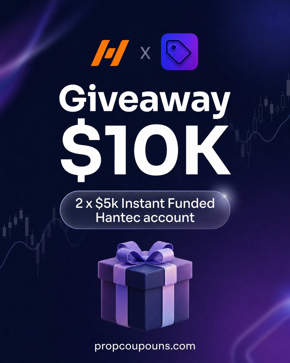 Propcoupouns's tweet photo. $10,000 GIVEAWAY
We're giving away 2 × $5K Instant Funded Hantec accounts!
To enter:
1️⃣ Sign up: https://t.co/mSjWQWh8ma
2️⃣ Follow: @Propcoupouns @HantecTrader @jully_son @Tk_beachen
3️⃣ Like & Repost
4️⃣ Tag 3 traders below

⚠️ Anyone entering more than once with different accounts will be automatically disqualified.

Winners will be announced in 5 days.
Good luck traders 

#giveaway  #propfirmgiveaway