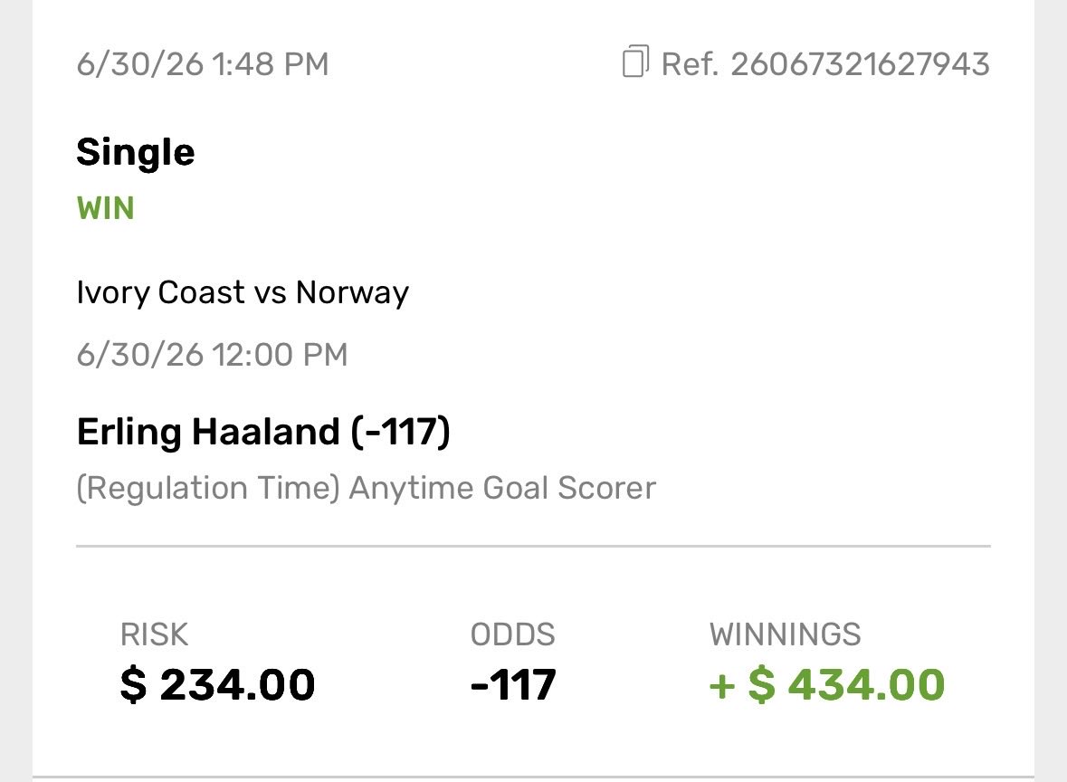 emjapicks's tweet photo. WINNER ✅ 

Incredible price. Haaland doesn’t let us down.

5U play incoming next.

#GamblingTwitter #FIFAWorldCup https://t.co/Xwg1yJTWFL