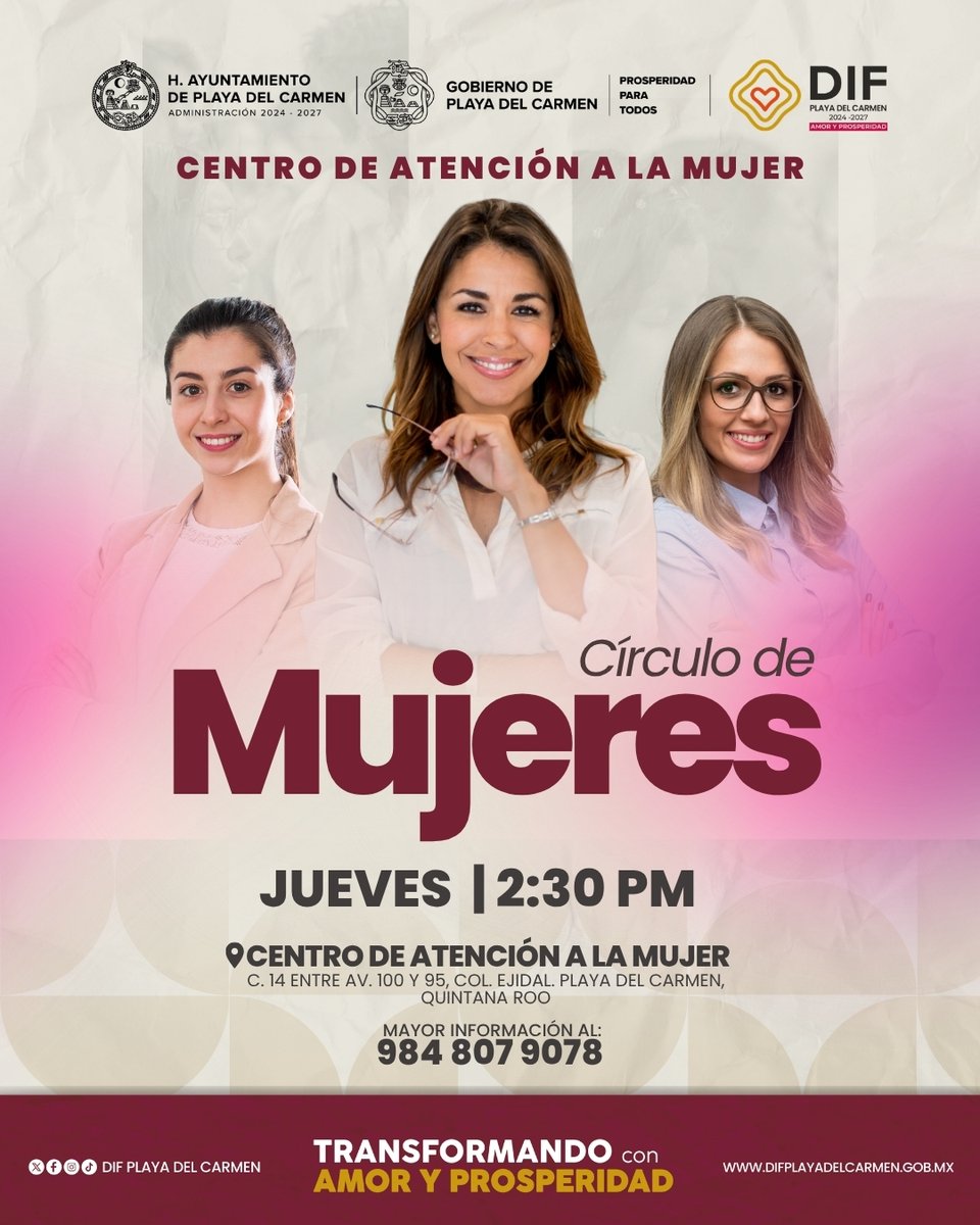 DIFPDC's tweet photo. Te invitamos a formar parte de nuestro Círculo de Mujeres, un espacio seguro diseñado para compartir, escucharnos y crecer juntas. En el DIF, creemos en el poder de la unión para transformar nuestras vidas.

📞 Mayor información al: 984 807 9078

#DIFPlayaDelCarmen https://t.co/6P67fADBqK