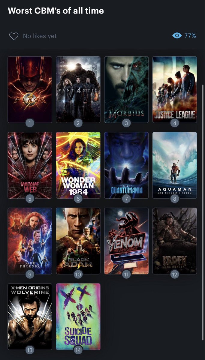 thecheffromchef's tweet photo. Worst comic book movies imo if anyone cares (they don’t) https://t.co/c5Pwc8Cv47