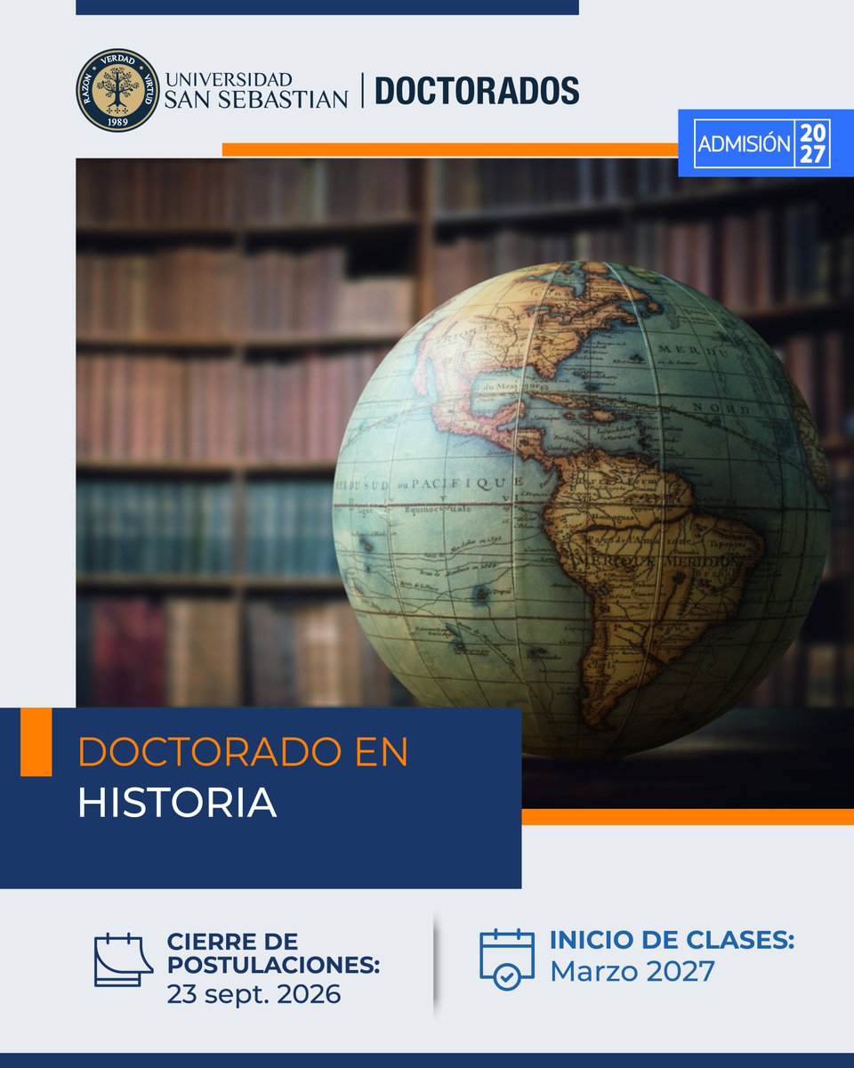 VRID_USS's tweet photo. 📚Postula al Doctorado en Historia @USanSebastian y contribuye a la generación de nuevo conocimiento 
📅Cierre de postulaciones: 23 sept. 2026
🎓Inicio de clases: marzo 2027
👉Más información aquí: https://t.co/W8q066o7wE #DoctoradosUSS #Admisión2027 https://t.co/Z07HnSNg2O