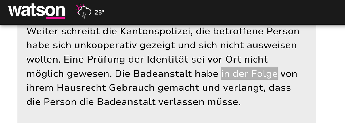 Janowskich's tweet photo. Zudem widersprechen sich die Mitteilung der Stadtregierung und diejenige der Kantonspolizei: 

Die Stadt nennt als Grund für den Entscheid des Bademeisters die Deeskalation. 
Die Polizei hingegen nennt als Grund für den Entscheid des Bademeisters den fehlenden Ausweis. https://t.co/gl8okqTTjq