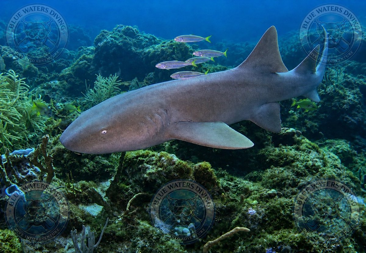 BlueWatersDive's tweet photo. A nurse shark glides effortlessly through Barracuda Reef with its loyal entourage of fish close behind—a perfect example of life thriving beneath the waves. Nature’s VIP escort.

Image enhanced and edited using AI.
#ScubaDiving #NurseShark #BarracudaReef #BlueWatersDiving https://t.co/yqXfwtTTos