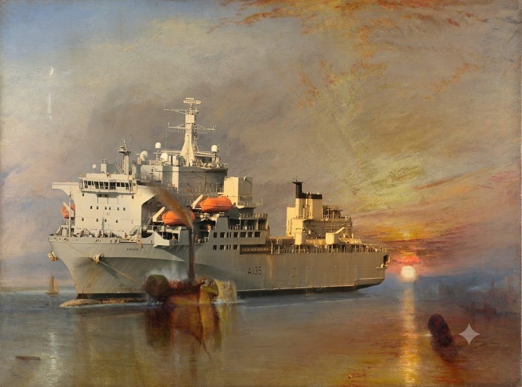 Zaphod2042's tweet photo. 'The Fighting RFA Argus, tugged to her last berth to be broken up, 2026...' https://t.co/5e4NaHnv6H