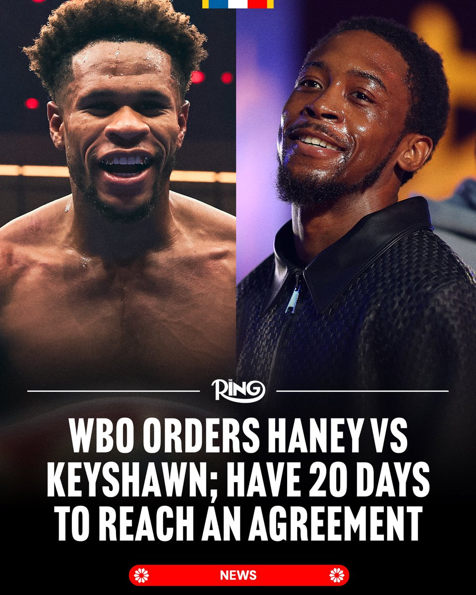 ringmagazine's tweet photo. The WBO have officially ordered Devin Haney to defend his welterweight title against the number one ranked contender Keyshawn Davis.

Both parties have 20 days to reach an agreement before going to purse bids. https://t.co/yQ2vlXiULA