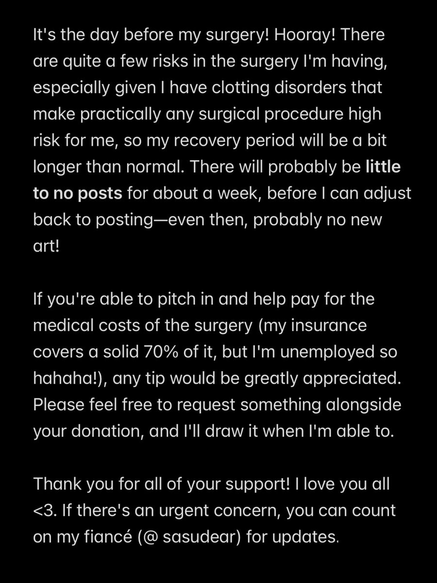 karasuitachi's tweet photo. Health and surgery update! 

RTs appreciated, and donation link is in my bio:) https://t.co/idG82qjUPD