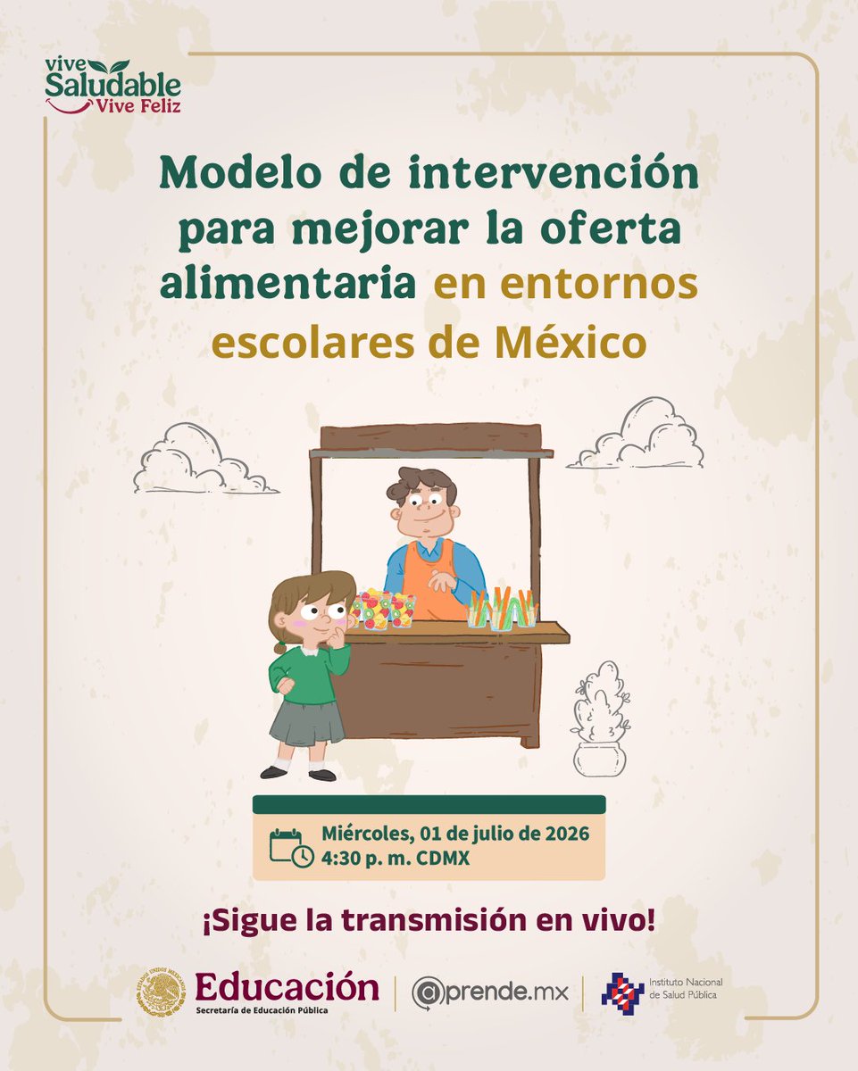 1CINyS's tweet photo. 🍎 ¿Cómo transformar los entornos escolares para promover una alimentación saludable?

Acompáñanos en el #SeminarioVirtual "Modelo de intervención para mejorar la oferta alimentaria en entornos escolares de México", impartido por la Mtra. @YoaliSelene del CINyS-INSP.

🗓️ 01 de julio 
🕟 4:30 p. m.
💻 Sigue la transmisión en vivo por nuestro #FBLive: https://t.co/KG3aq98ovt

#ViveSaludable #ViveFeliz