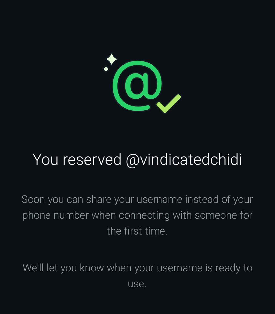 Vindicatedchidi's tweet photo. WhatsApp Username Claimed!!! https://t.co/55OtmAeViJ