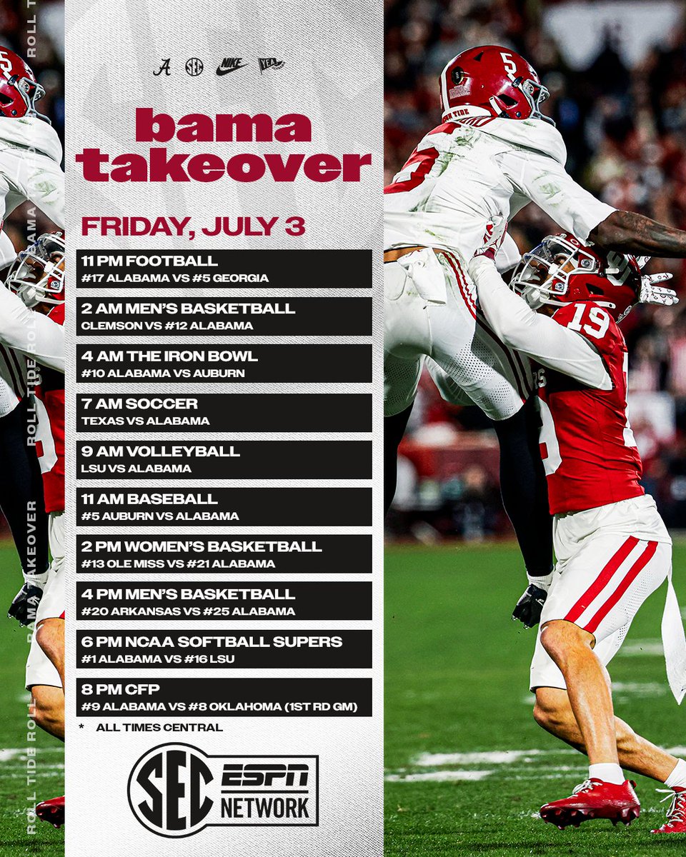 UA_Athletics's tweet photo. It's all Crimson Tide on the SEC Network this Friday!

#RollTide | @SECNetwork https://t.co/OkYv1TZprE