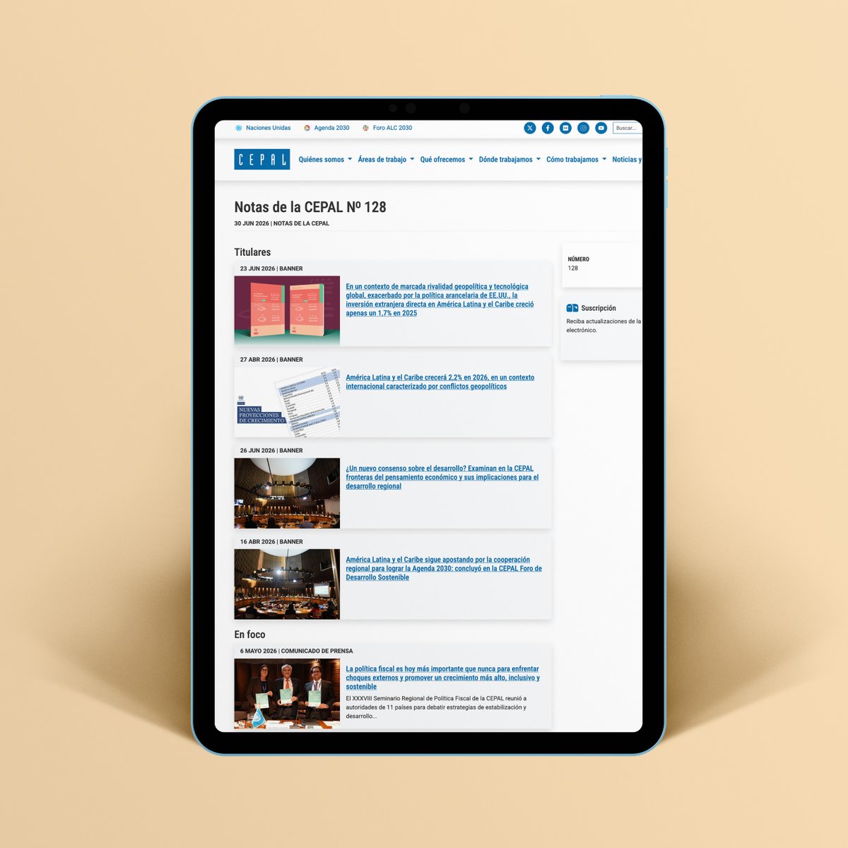 cepal_onu's tweet photo. 📰Revisa la nueva edición de nuestro boletín trimestral 𝐍𝐨𝐭𝐚𝐬 𝐝𝐞 𝐥𝐚 #𝐂𝐄𝐏𝐀𝐋 (junio 2026), con las principales noticias de esta comisión regional de @ONU_es. Lee acerca del reciente informe sobre la inversión extranjera directa en #AméricaLatina y el #Caribe #IED, las últimas proyecciones de #crecimientoeconómico para los países de la región, el Consenso de Londres y otras actividades de las sedes subregionales y oficinas nacionales de la #CEPAL en
▶️ https://t.co/k2Y6ZjxKWG