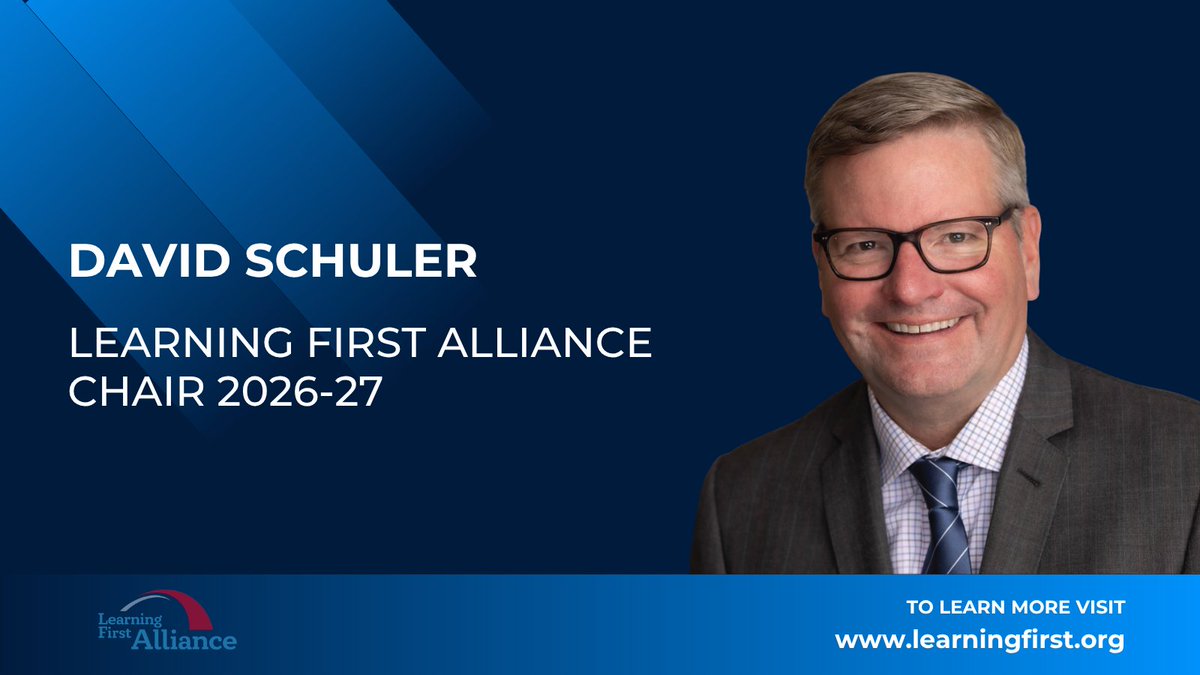 LearningFirst's tweet photo. We're pleased to announce David Schuler (@AASA_ED), executive director of @AASAHQ, as Chair of the LFA Board of Directors for 2026-27! Congratulations also to Daaiyah Bilal-Threats @NEAToday, who was elected Secretary-Treasurer. #PublicSchoolProud https://t.co/PrloOn0EJF https://t.co/LLX3QFmj2P