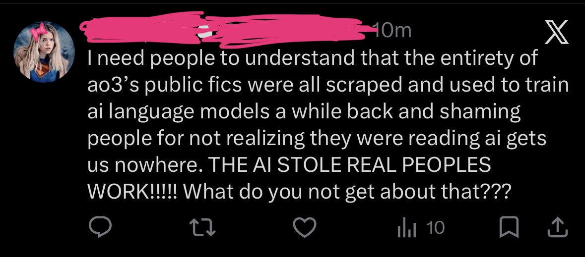 shinxhara's tweet photo. Stop shaming readers for falling for ai in fics and start shaming “authors” for using ai in the first place https://t.co/RkArSKzQ40