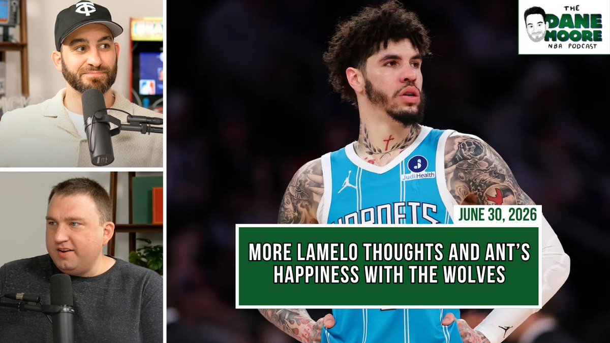DaneMooreNBA's tweet photo. Today's show w/ @ChristopherHine 

- The Wolves pattern of betting on players who come with external question marks -- Gobert, Randle, Ball (7:00)
- The PF position + The Wolves roster currently being incomplete (22:00)
- Ant's happiness in Minnesota + The narrative out there that Ant will leave (46:00)
- There could only be one Naz Reid (1:05:00)