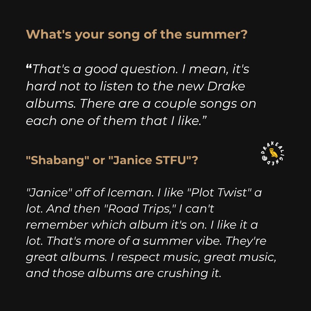 DrakeAligned's tweet photo. Patrick Mahomes says Drake has the song of the summer. ☀️

“I respect music, great music…” https://t.co/DvAPTXjlaa