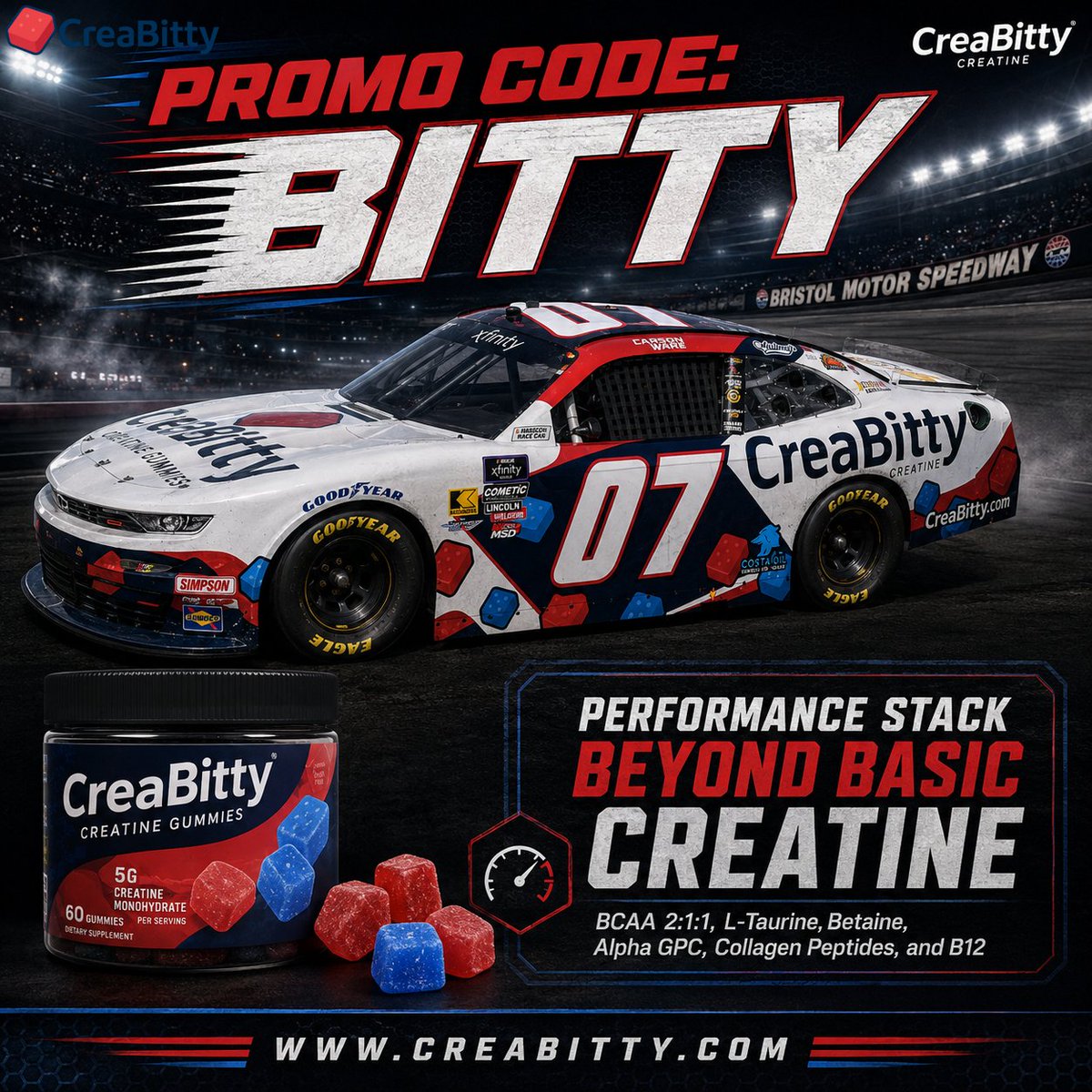 CreaBitty's tweet photo. CreaBitty Creatine Gummies make it easy:

✅ Great taste
✅ No mixing
✅ Easy to take daily
✅ Supports strength, recovery &amp; performance
On sale now: $19.95 👇

https://t.co/5UDqw3XU9O https://t.co/F1vAIzZ409