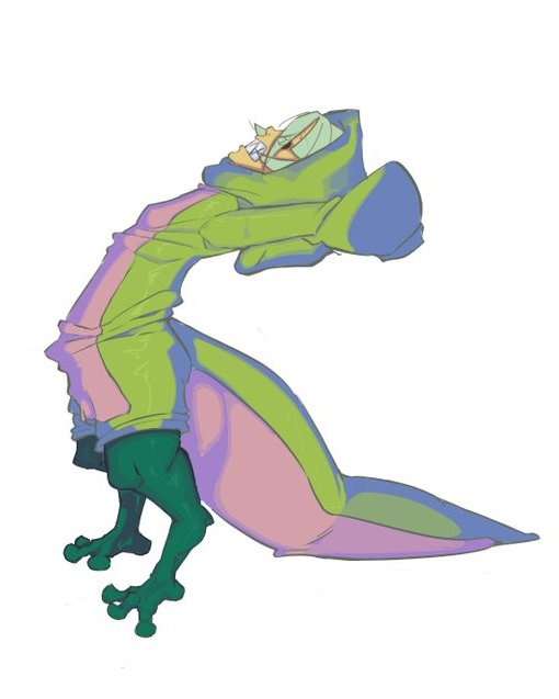 WitDaBlizzard's tweet photo. Besillier - "To torment" 
A rather large hybrid lizard woman who wears an even larger Dino onesie. Produces a large amount of body heat.

Despite her high rank and ability to produce results in battle, she's incredibly lazy.

Part of NOVA's INFILTRATION Division. https://t.co/T4Cdqv1RLn