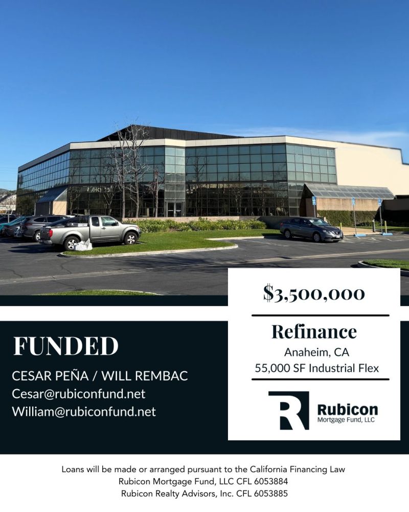 RubiconFund's tweet photo. We closed a $3.5 million refinance on a free and clear industrial asset in Anaheim, CA, helping a third-generation family business fund its transition from California operations to a new facility in Mexico.

https://t.co/Cz9lcokCbM

#rubiconmortgagefund #privatemoneylender https://t.co/INm7yuxPc4