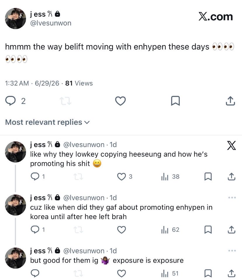 Foreverikis's tweet photo. “Opinions” and it’s literally just you shitting on enha 😭🤥

You said bs about the album design, hated on the rebrand, and kept up the post that’s causing SH to get hate, so it doesn’t even surprise me that your priv is just you being an anti.

Go ahead and make that solo acct. https://t.co/CYnSoefAm5