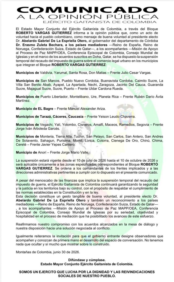 tobonvillada's tweet photo. Nos vamos dando cuenta de que no solo "jugaban a los congelados" con el Clan del Golfo, es que estos delincuentes tenían "impuestos" y administraban territorios, un Estado paralelo a la vista del Gobierno Nacional y la fracasada Paz Total. https://t.co/fchDtKXdE6