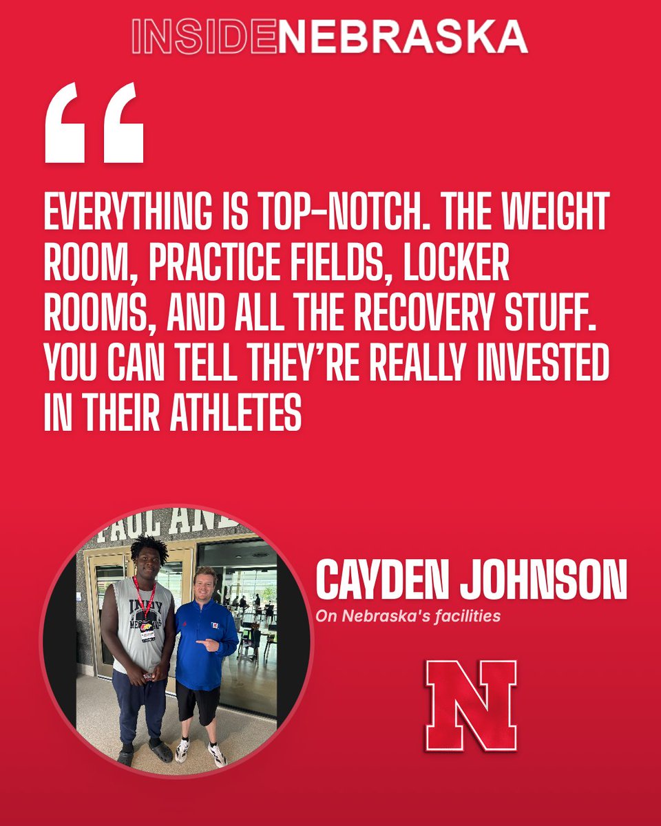 TimVerghese's tweet photo. 2028 6'6, 305lb OT Cayden Johnson saw his recruitment take off on the camp circuit this month. 

Nebraska watched him work out and extended an offer at the Battle of the Boneyard. His first trip to Lincoln left a lasting impression. 

Read: https://t.co/eUL3wYjHfs https://t.co/jBVxinoCNa