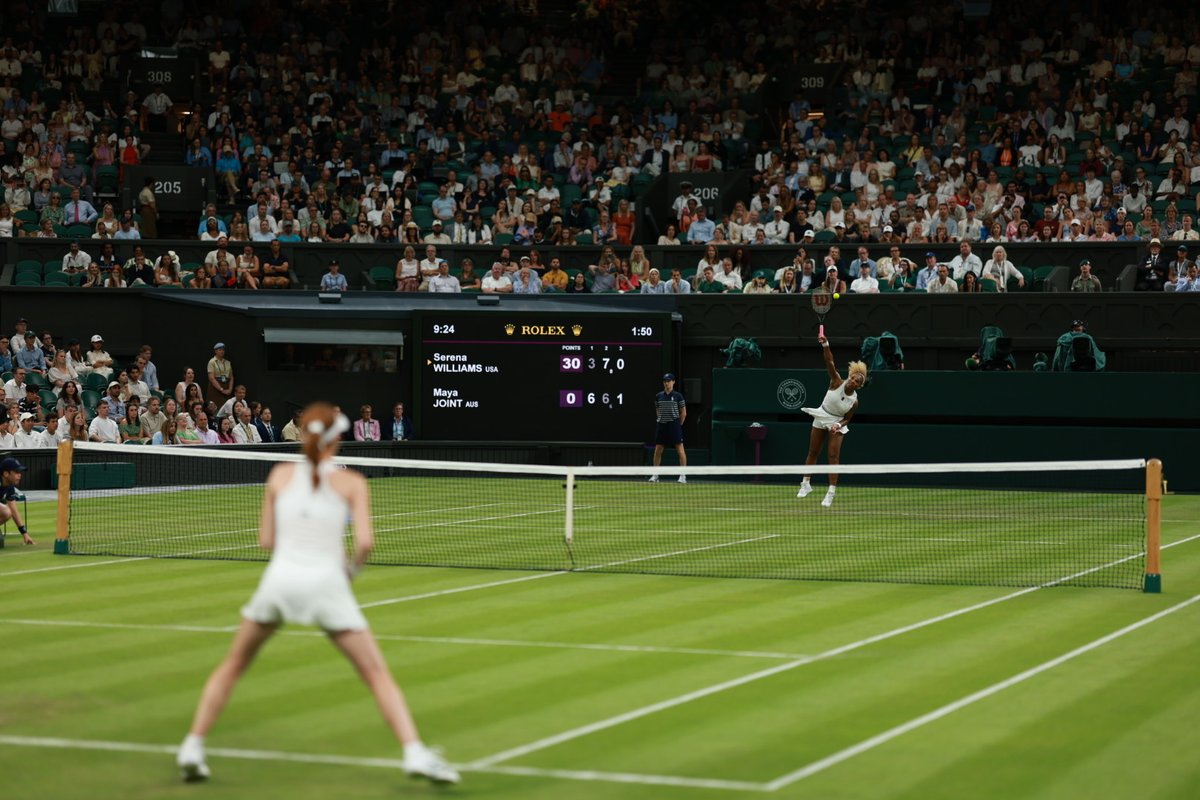 Wimbledon's tweet photo. Can't take our eyes away from this.

Maya Joint and Serena Williams are treating us on Centre Court 

#Wimbledon https://t.co/acgvS1ZMny