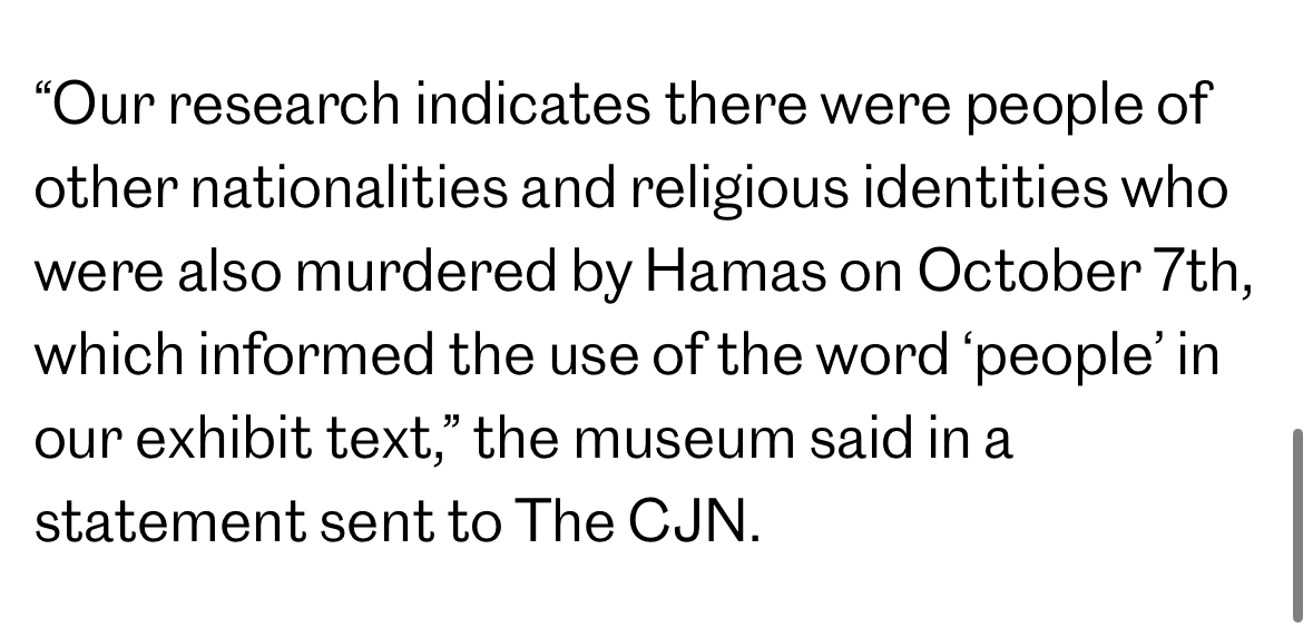 CIJAinfo's tweet photo. This head-scratching response by @CMHR_News to @TheCJN  only underscores the deeper problem that must be addressed. 

This is what happens when  proper curation and meaningful consultation with impacted communities break down. It's the same mindset that has led to Holocaust memorials that fail to explicitly identify Jews as victims.

After Minister Miller clearly acknowledged failures in governance and curation, the Board of Trustees must now hold the museum accountable.