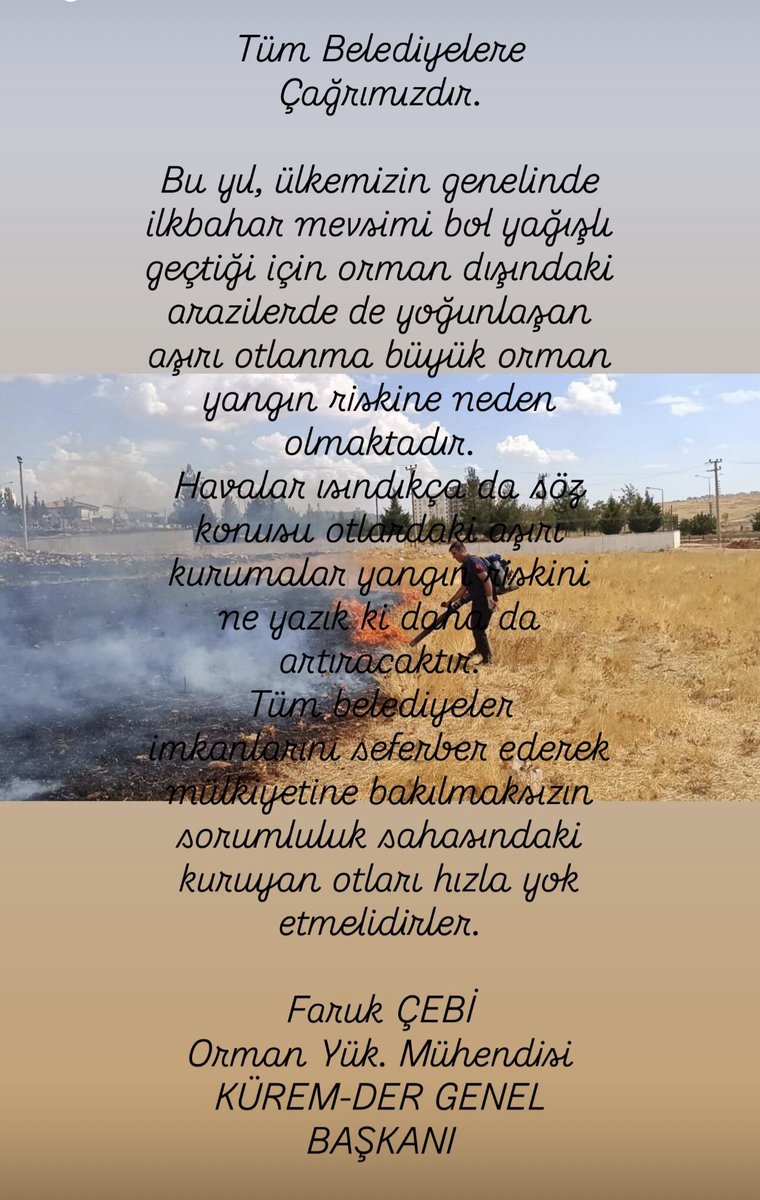 Faruk_Cebi's tweet photo. Orman yangınlarıyla mücadelede tüm belediyelere çağrıda bulunuyoruz👇. https://t.co/6rXuVqbAt1