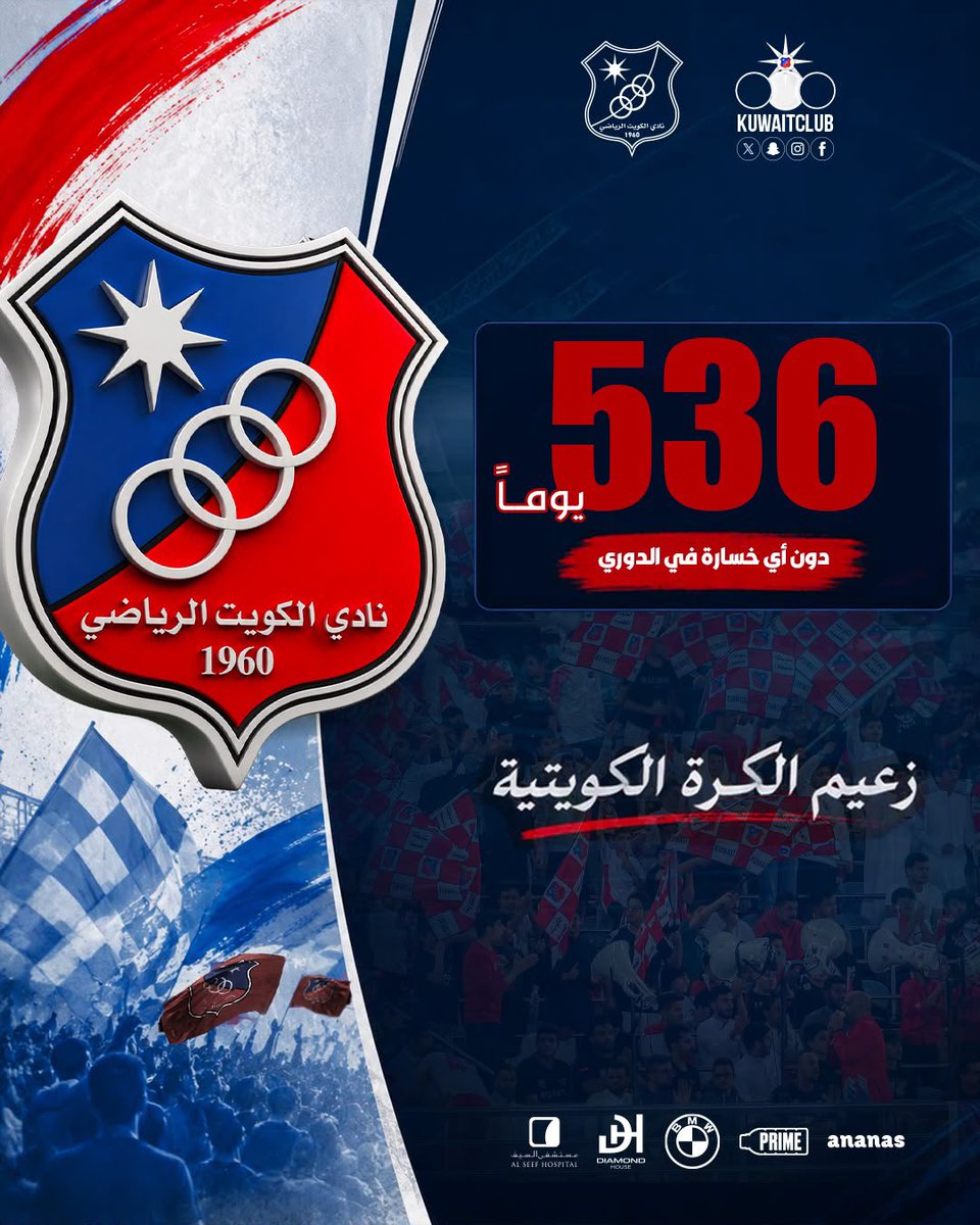 kuwaitclub's tweet photo. التاريخ لا يُكتب بالمصادفة، بل بالاستمرارية.
536 يومًا دون خسارة في الدوري.
عنوانها الثبات، وشعارها العزيمة، وخاتمتها دائمًا… الكويت 💙❤
.
#نادي_الكويت
#kuwaitclub https://t.co/oEObewwX2U