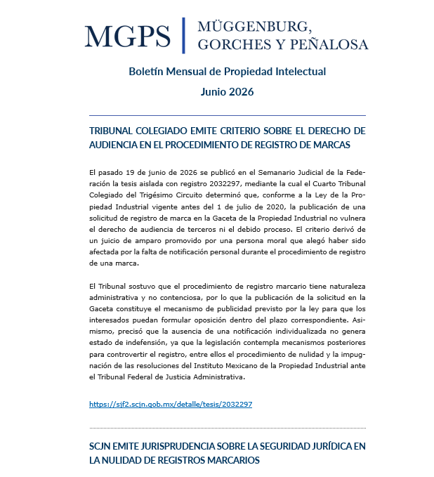 MGPS2007's tweet photo. BOLETÍN MENSUAL DE PROPIEDAD INTELECTUAL – JUNIO 2026

Los invitamos a leer nuestro Boletín Mensual de Propiedad Intelectual en el siguiente enlace:
https://t.co/ytcMum9TUo https://t.co/TTdB0gCAHD