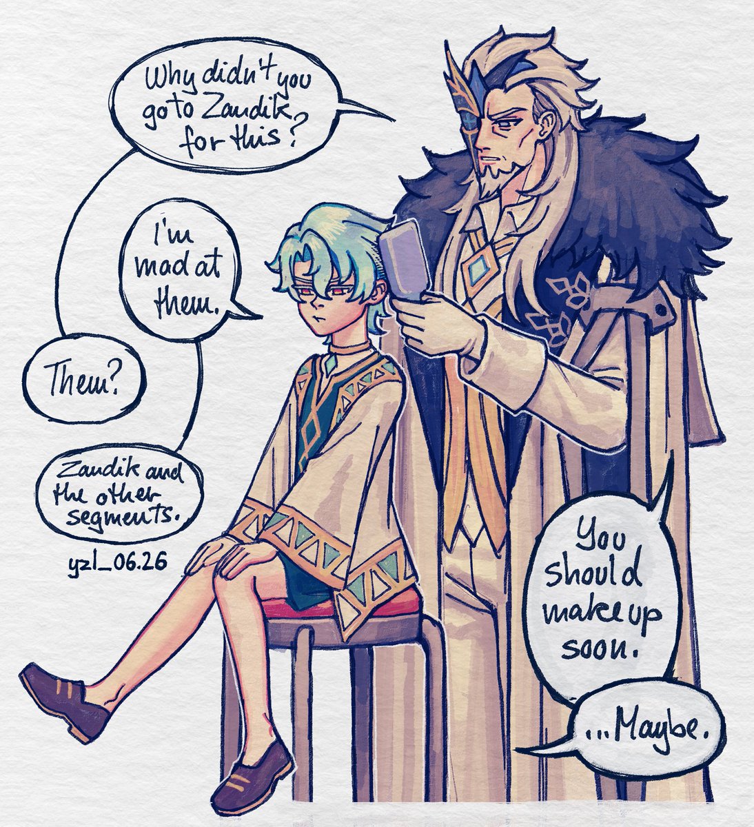 yzl_kk_'s tweet photo. pierro and segment 8 for anon!
the request: "Can you draw pierro brushing segment 8's hair? I'd love to see these two together in your art style ,Thanks!" -> pierro gave me a bit of trouble, but here they are! #dottore #pierro https://t.co/ROZD5lyYmD