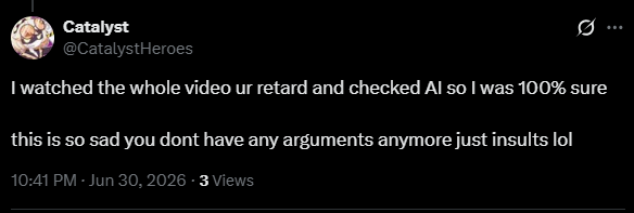 NocturneRecords's tweet photo. @venomkekw @Awk20000 And yet you didnt provide a single timestamp.

Run away - LOW IQ clown.

Stick to simple memes. https://t.co/NyhHCPum0j