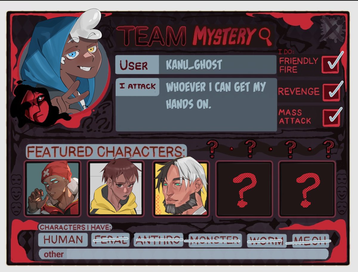 Kanu_Ghost's tweet photo. Aight, here's my artfight card; I lowkey kinda rushed, but at least it's got the basics on there lol. Good luck during Artfight, everyone! #artfight #art 

https://t.co/ovbNREot9f https://t.co/OSLXoVjbAP