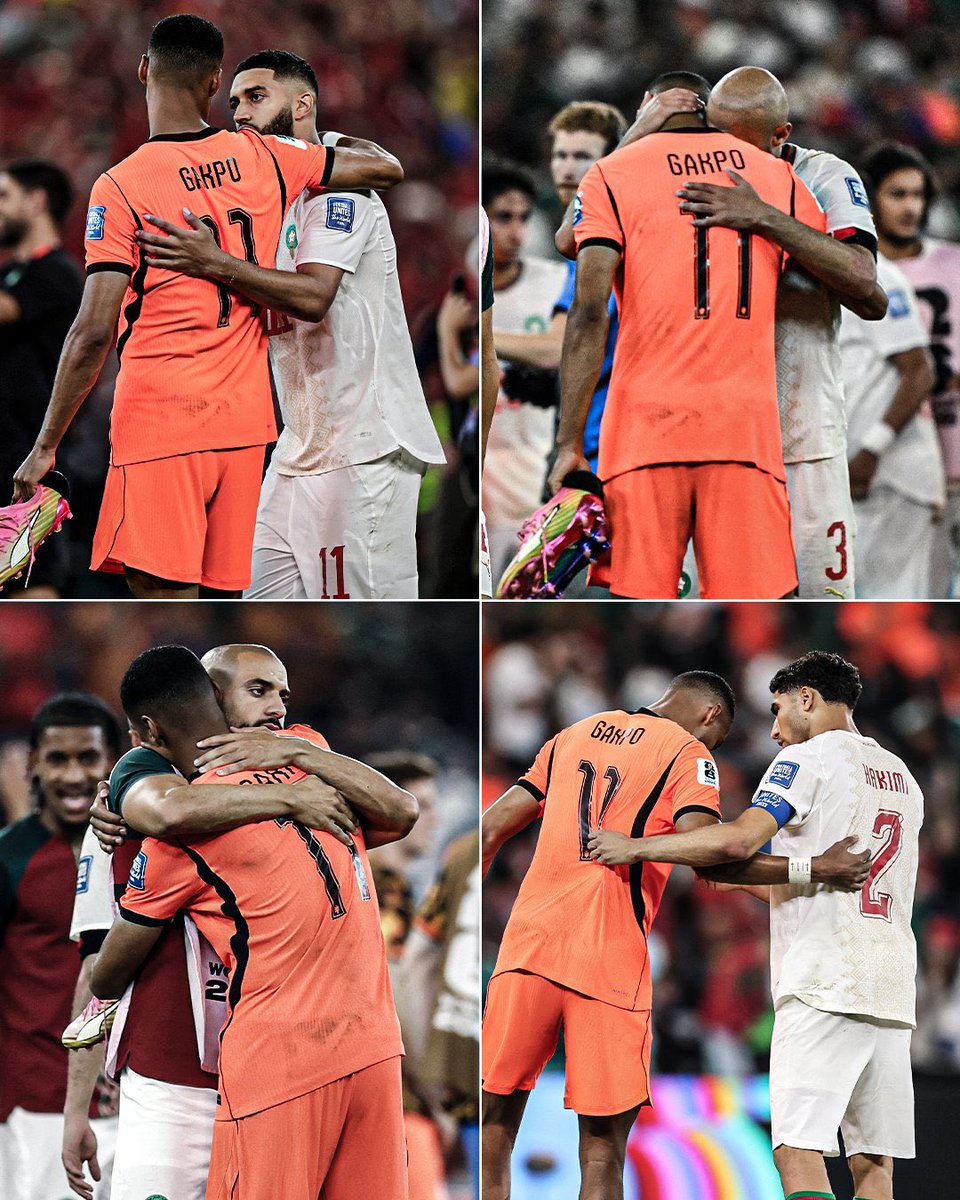 AnythingLFC_'s tweet photo. A touch of class from Morocco after the final whistle last night, celebrating a historical win but they all made time to comfort Cody Gakoo ❤️ https://t.co/s1yMXvaq2l
