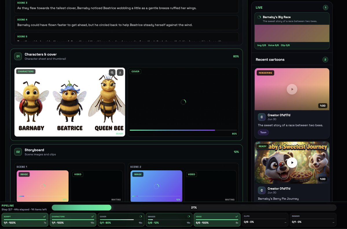 llmxbt's tweet photo. I've been quiet on the blockchain side for a while.

During that time, I built an AI pipeline that automatically turns children's stories into videos.

It automates YouTube content creation and helps creators scale their income.

I'll share the first demo in a few hours. 👇👇 https://t.co/sVuntDyEsV