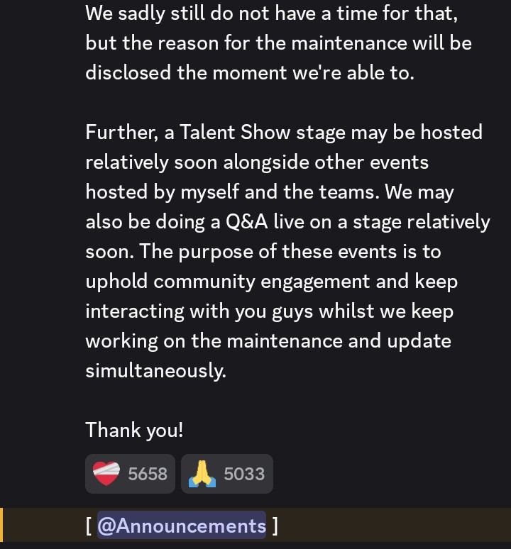GenesisXBBNews1's tweet photo. A New Announcement Regarding The  Update Progress Has Released Covering Information (ETC), For The Following:

1. Puppet Moveset
2. The New Map
3. Skins And Objectives
4. Testing Phases

The Reason For The Maintenance Will Be Disclosed The Moment They Are Able To. https://t.co/nGGHyM4AUG