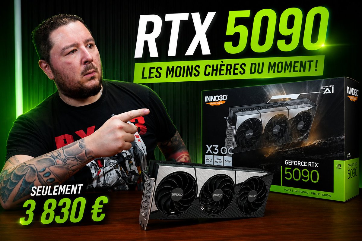 Techrepair_yt's tweet photo. 💸 Vous cherchez une RTX 5090 "pas chère" ? 😅

Bonne nouvelle : chez @FlowUPofficiel , vous pouvez en trouver une pour seulement 3 830 €... oui oui, c'est parmi les moins chères du moment ! 🤯

LIEN DE LA 5090 ICI 👉 https://t.co/mIpa4ykQPV

#NVIDIA  #Hardware @FRhardware https://t.co/kgLofgwWlb
