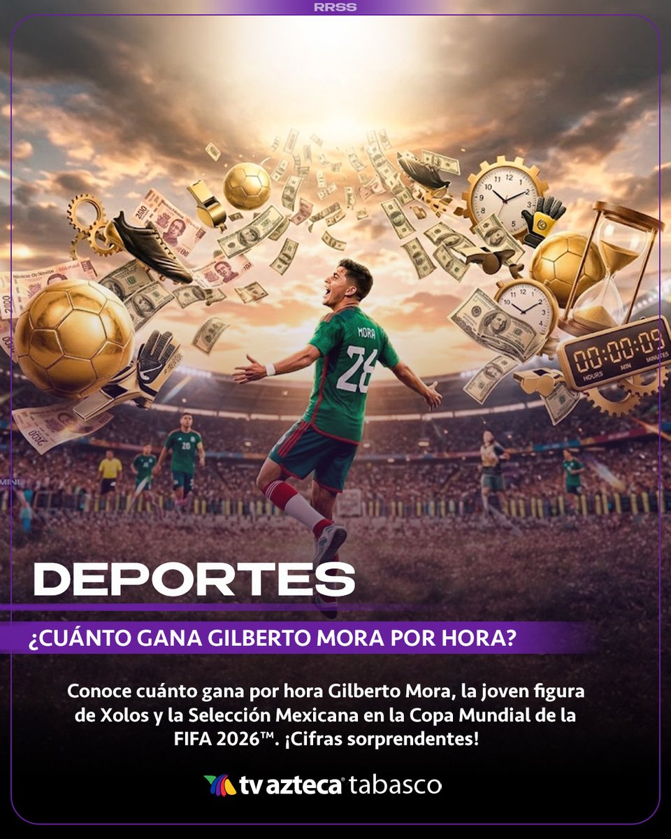 AztecaTabasco_'s tweet photo. ¿Cuánto gana Gilberto Mora por hora? 💸⚽
La joven promesa de Xolos y la Selección Mexicana ya genera millones. Descubre cuánto recibe por hora en plena Copa Mundial de la FIFA 2026™👇
https://t.co/VF8ASbLurO
#GilbertoMora #SelecciónMexicana #Mundial2026 #Xolos #Fútbol https://t.co/Zn3eP5JExN