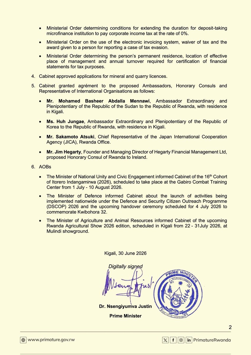 NewTimesRwanda's tweet photo. UPDATE: Tuesday’s Cabinet meeting, chaired by President #Kagame, approved key measures to strengthen governance and drive economic growth. https://t.co/LVRYRRovXk