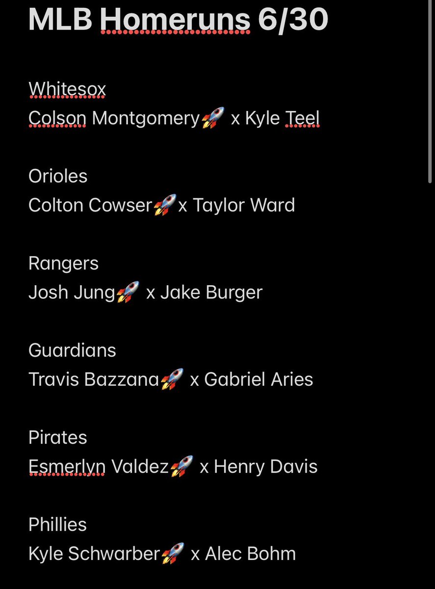 YankeesFan845's tweet photo. Here are the Homerun hitters I like for today’s slate! 

Make sure to play your bases! 

Here are some notable players I like also! 

Tristan Peters (WhiteSox) 
Cooper Ingle (Gaurdians) 
Ali Sanchez (Yankees) 
Bo Bichette (Bluejays) 
Caleb Durbin (Redsox) 
Joey Bart (Braves)
Joey Ortiz (Brewers)
Xander Bogaerts (Padres)
Nick Allen (Astros)

Good Luck 🍀