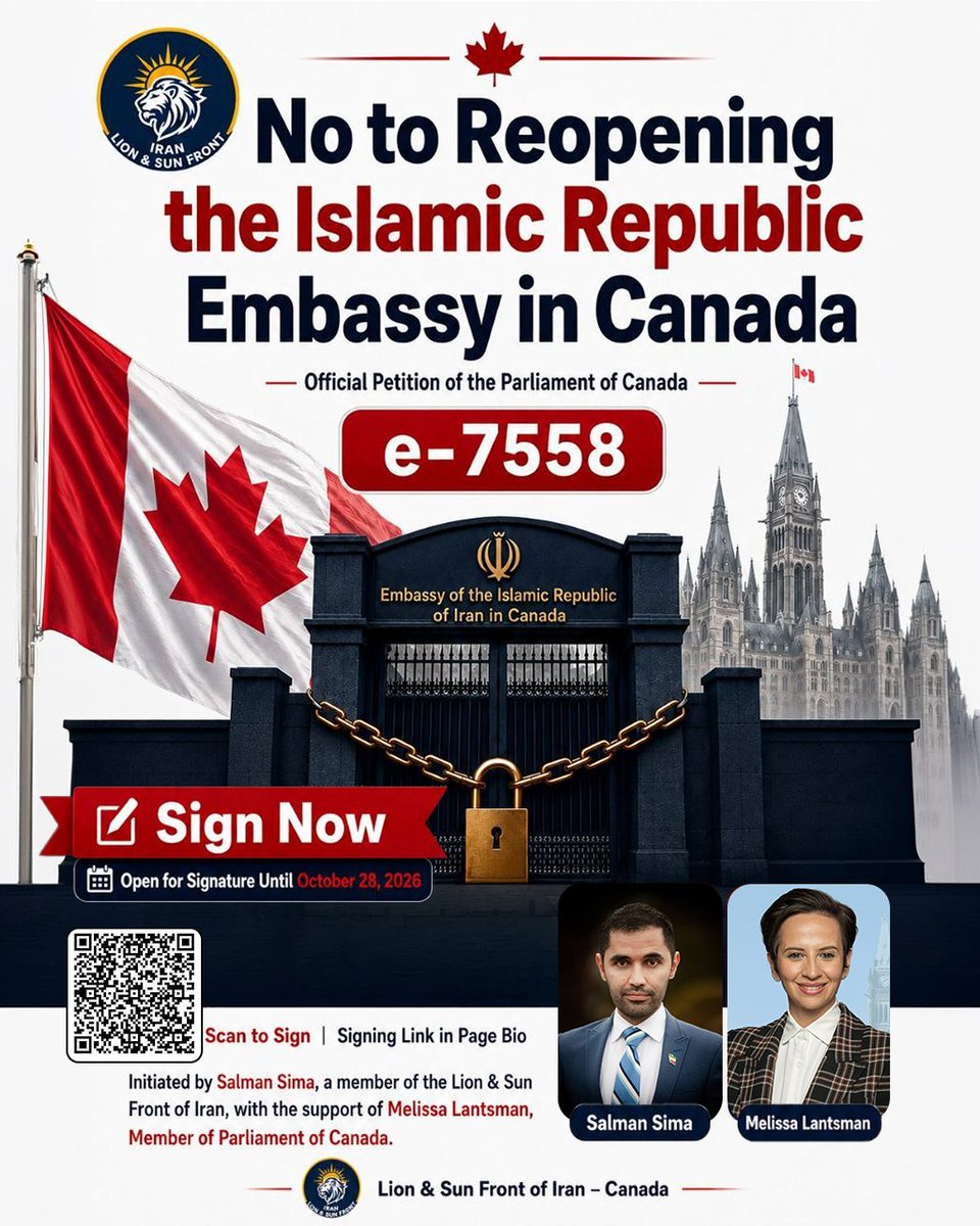 lionsunfront's tweet photo. Canadian citizens and residents: Your signature matters.
Sign Official Petition e-7558 to keep the Islamic Republic's embassy in Canada closed.
🔗 The petition link is in this post below. Please sign and share it with other Canadians and Iranian Canadians.

https://t.co/kkzWhc8abk

#KeepIREmbassyClosed #Canada #Iran #e7558