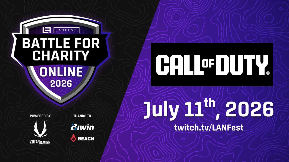 LANFESTgames's tweet photo. LANFest’s Battle for Charity is deploying to the front lines on July 11th, and this time, we’re heading into the high-stakes world of Call of Duty. Four squads of your favorite content creators are facing off, each playing to win for a charity close to their hearts! https://t.co/VB32kyWxEb