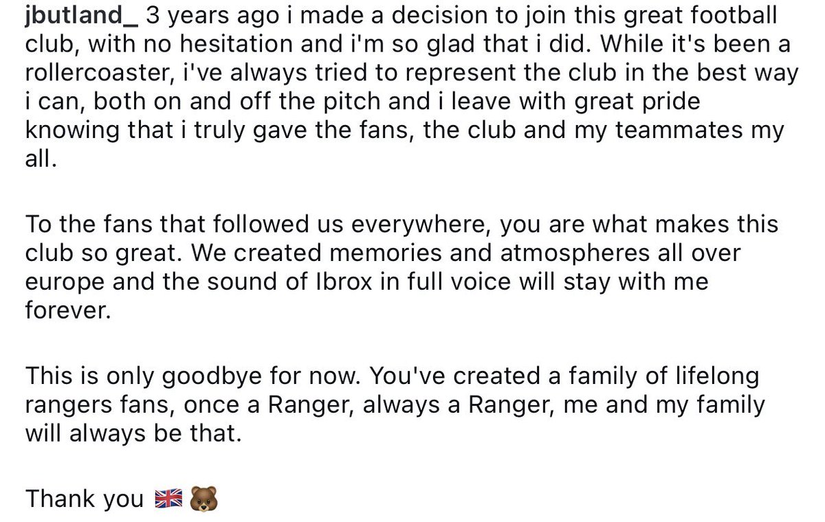 4ladshadadream's tweet photo. Jack Butland announces his departure from Rangers

Good luck @JackButland_One https://t.co/pMPtPFiVJ3